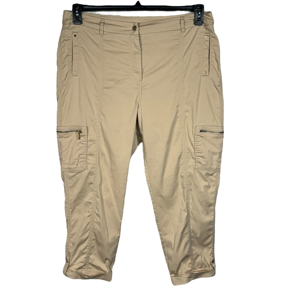 Chico’s SZ 2.5 (Large/14) Crop Pants Hi-Rise Zip-Fly Pockets Stretch Cuffed Tan